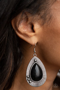 black,fishhook,stone,Western Fantasy - Black Stone Earrings