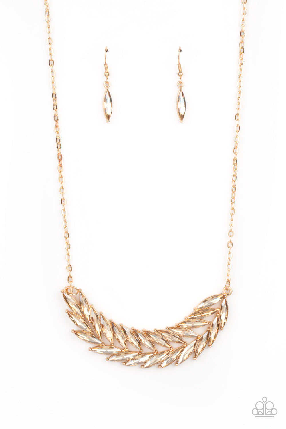 Flight of FANCINESS - Gold Rhinestone Necklace Paparazzi Accessories