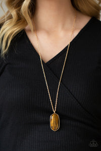 gold,long necklace,tiger's eye,Elemental Elegance - Brown Necklace