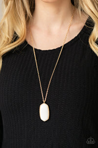 gold,long necklace,stone,white,Elemental Elegance - White Stone Necklace