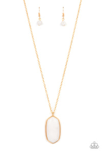 gold,long necklace,stone,white,Elemental Elegance - White Stone Necklace