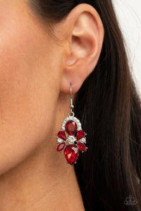 fishhook,red,rhinestones,Stunning Starlet - Red Rhinestone Earrings