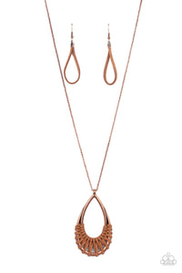 brown,copper,leather,long necklace,Homespun Artifact - Copper Necklace