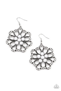 fishhook,floral,rhinestones,white,Dazzling Dewdrops - White Earrings