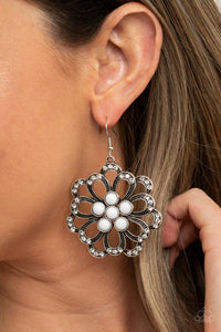 fishhook,floral,rhinestones,white,Dazzling Dewdrops - White Earrings