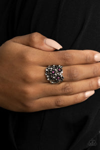 pink,rhinestones,silver,Wide Back,Perfectly Perennial - Pink Ring