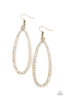 Dazzling Decorum - Brass Rhinestone Earrings Paparazzi Accessories