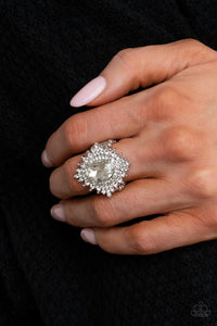 rhinestones,white,Wide Back,Five-Star Stunner - White Rhinestone Ring