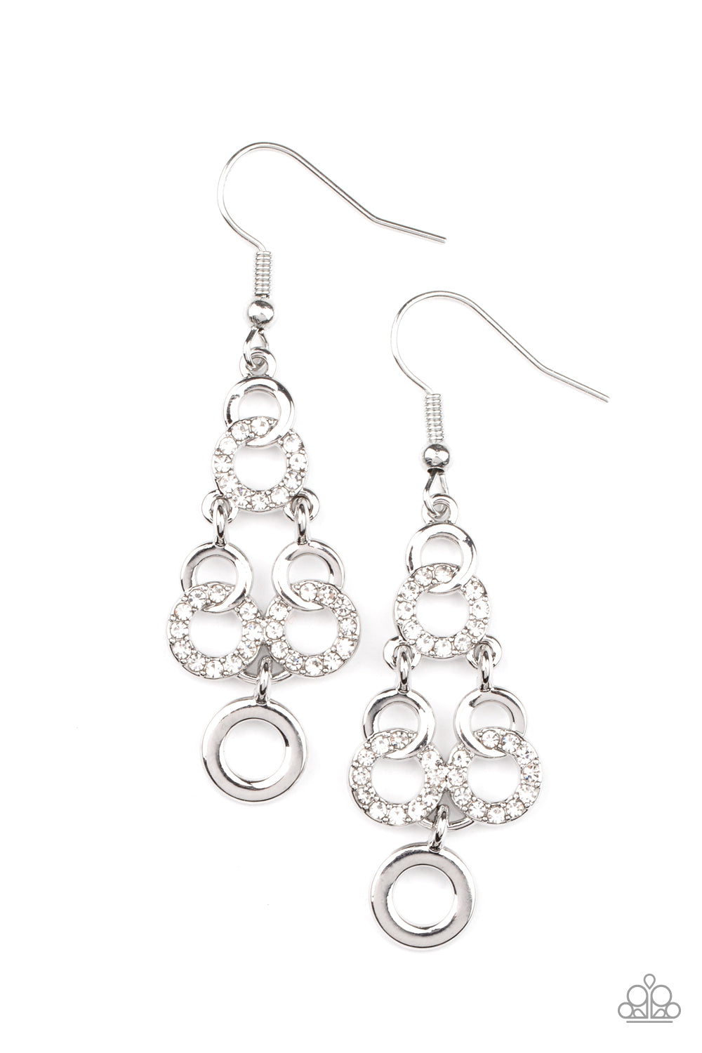 Luminously Linked - White Rhinestone Earrings Paparazzi Accessories