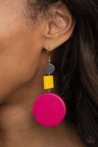 fishhook,multi,pink,wooden,yellow,Modern Materials - Multi Wooden Earrings