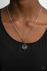 floral,short necklace,silver,Lotus Retreat - Silver Necklace