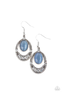 blue,cat's eye,fishhook,rhinestones,Serene Shimmer - Blue Cat's Eye Earrings