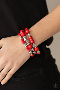 red,silver,stretchy,Perfectly Prismatic - Red Stretchy Bracelet