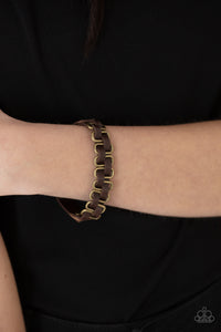 brass,brown,leather,snap,urban,Gone Rogue - Brass Bracelet