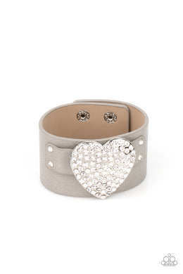 Flauntable Flirt - Silver Rhinestone Heart Wrap Bracelet Paparazzi Accessories