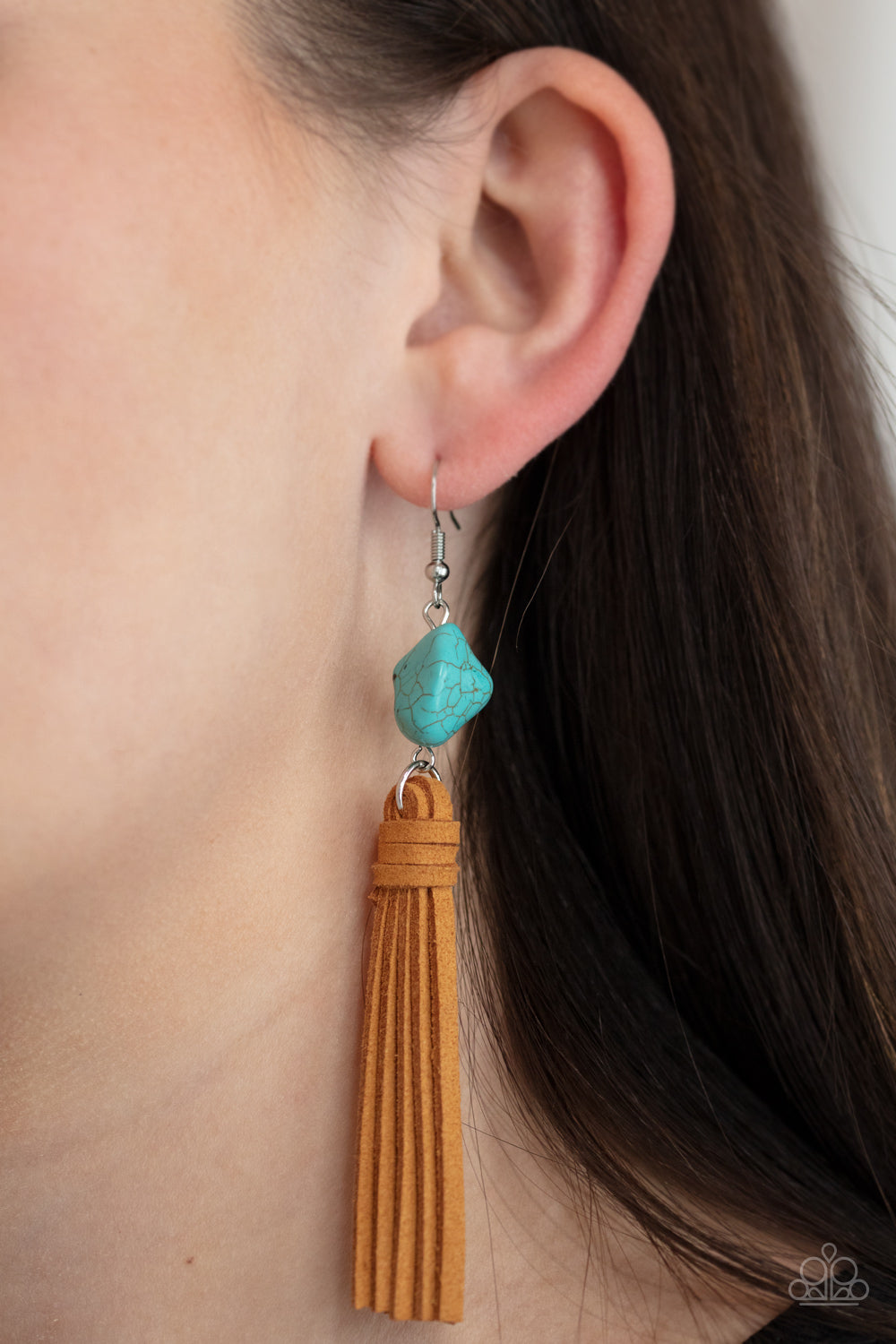 All-Natural Allure - Blue Stone Leather Earrings Paparazzi Accessories