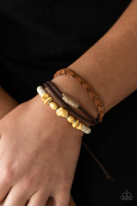 brown,leather,pull-tie,urban,yellow,Far Out Wayfair - Yellow Stone Pull-Tie Bracelet