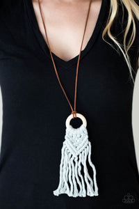 long necklace,macrame,silver,wooden,Crafty Couture - Silver Macrame Necklace