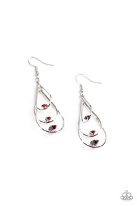 fishhook,red,rhinestones,Drop Down Dazzle - Red Earrings