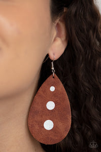 brown,fishhook,leather,Rustic Torrent - Brown Leather Earrings