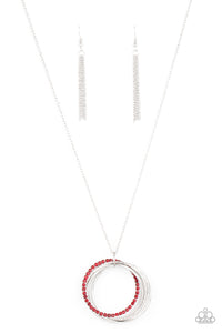 long necklace,red,rhinestones,Harmonic Halos - Red Necklace