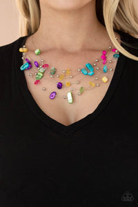 blue,multi,pink,purple,short necklace,silver,yellow,Prismatic Pebbles - Multi Necklace