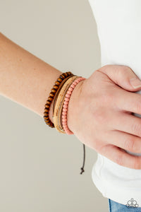 cork,leather,pull-tie,urban,wooden,STACK To Basics - Pink Pull-Tie Bracelet