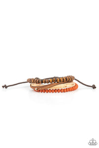 brown,leather,orange,urban,wooden,STACK To Basics - Orange Wooden Pull-Tie Bracelet