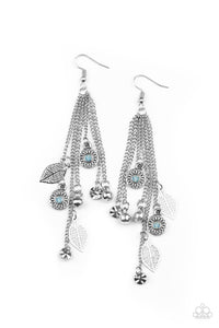 blue,fishhook,leaf,rhinestones,A Natural Charmer - Blue Earrings