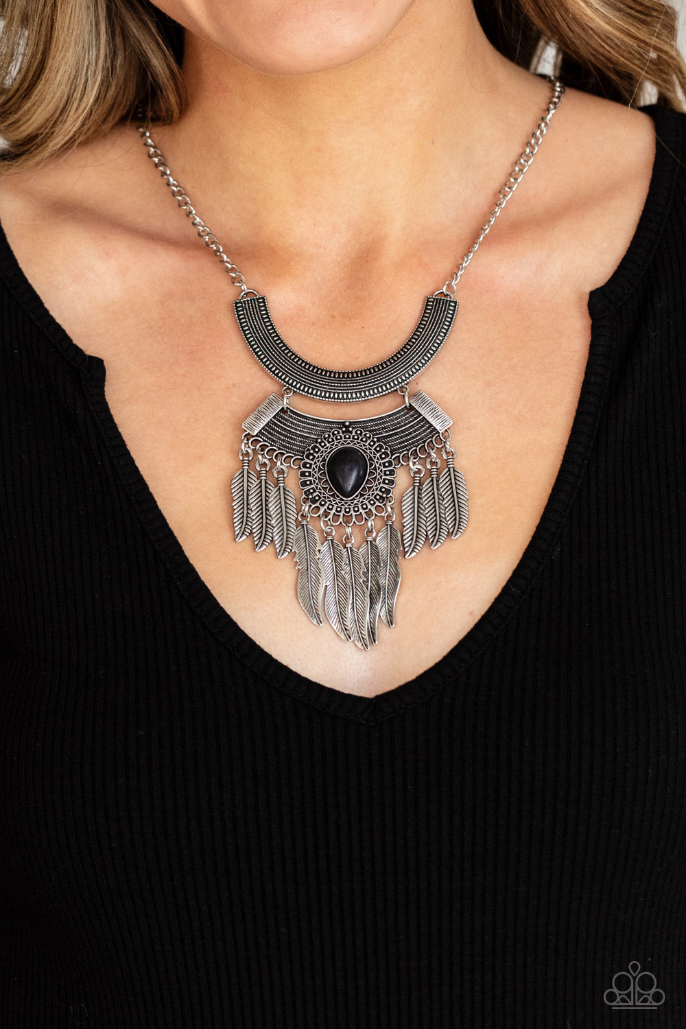 Desert Devotion - Black Stone Feather Necklace Paparazzi Accessories