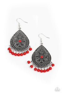 fishhook,red,Blossoming Teardrops - Red Earrings