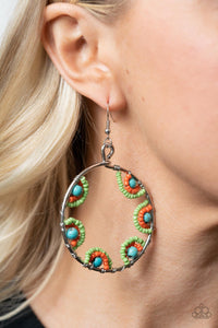 crackle stone,green,orange,seed bead,turquoise,Off The Rim - Multi Seed Bead Earrings