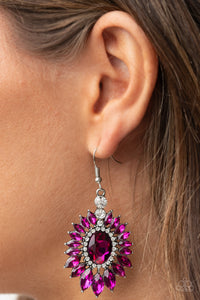 fishhook,pink,rhinestones,Big Time Twinkle - Pink Rhinestone Earrings