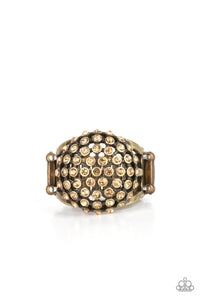 brass,rhinestones,wide back,Magically Moroccan - Brass Rhinestone Ring