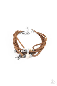 brown,crackle stone,leather,lobster claw clasp,urban,white,Canyon Flight - White Leather Bracelet