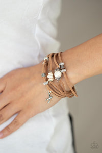 brown,crackle stone,leather,lobster claw clasp,urban,white,Canyon Flight - White Leather Bracelet