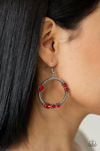 fishhook,red,rhinestones,Glamorous Garland - Red Rhinestone Earrings