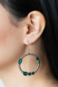 fishhook,green,rhinestones,Glamorous Garland - Green Rhinestone Earrings