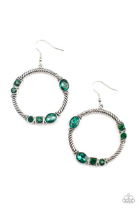 fishhook,green,rhinestones,Glamorous Garland - Green Rhinestone Earrings