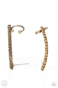 brass,ear crawler,post,rhinestones,Give Me The SWOOP - Brass Ear Crawler Earring