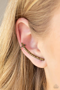 brass,ear crawler,post,rhinestones,Give Me The SWOOP - Brass Ear Crawler Earring