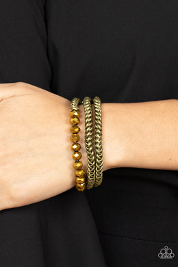 Gutsy and Glitzy - Brass Stretchy Bracelets Paparazzi Accessories