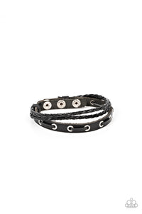 black,leather,snaps,urban,Road Cruise - Black Leather Urban Bracelet