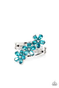 blue,Dainty Back,floral,rhinestones,Posh Petals - Blue Rhinestone Floral Ring