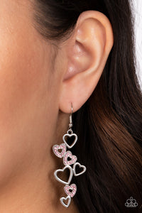 fishhook,hearts,pink,rhinestones,Sweetheart Serenade - Pink Heart Rhinestone Earrings