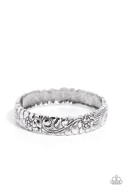 Grounded Grace - Silver Floral Hinge Bracelet