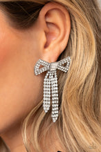 Load image into Gallery viewer, Just BOW With It - White Rhinestone Post Earrings Paparazzi Accessories