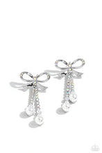 Load image into Gallery viewer, Bodacious Bow - Multi Iridescent Rhinestone Pearl Earrings Paparazzi Accessories