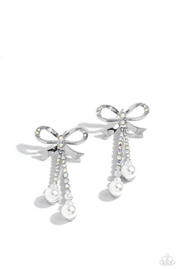 Bodacious Bow - Multi Iridescent Rhinestone Pearl Earrings Paparazzi Accessories