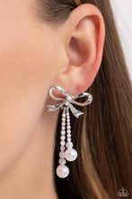 Load image into Gallery viewer, Bodacious Bow - Multi Iridescent Rhinestone Pearl Earrings Paparazzi Accessories